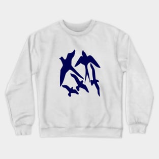 Birder Silhouette Swallow Swift and Seagulls In Blue Crewneck Sweatshirt